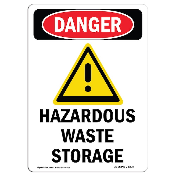 OSHA Sign, 5" Height, Hazardous Waste Storage, Portrait, DS-D-35-V-1320-10PK